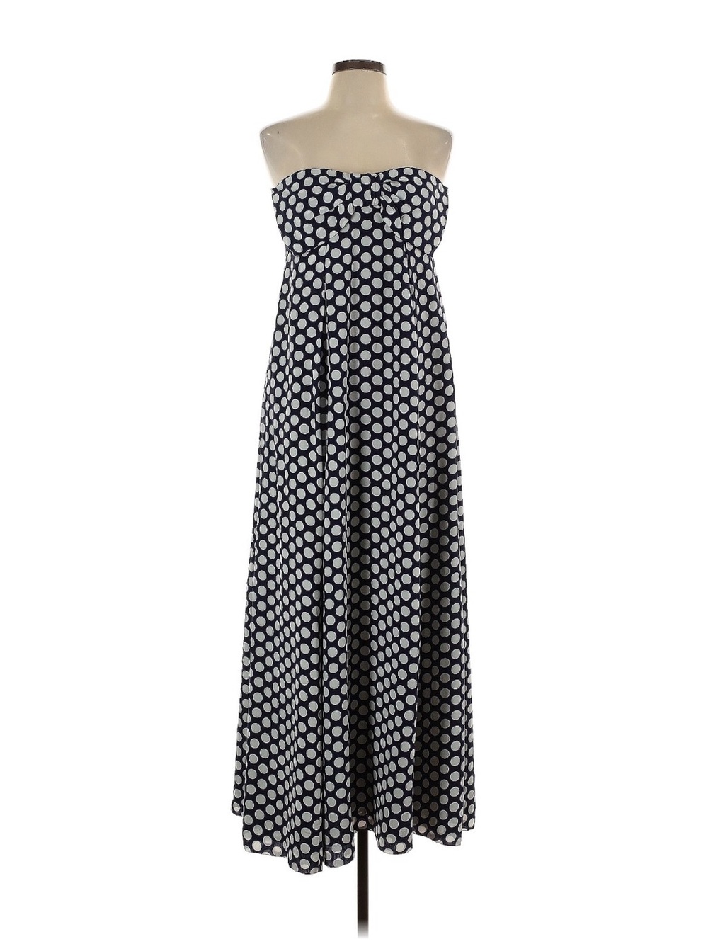 J. Crew Navy and White Polka Dot Strapless Maxi Dress